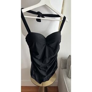 Cocoship Black One Piece Swimsuit Halter XL Push Up Retro Slimming